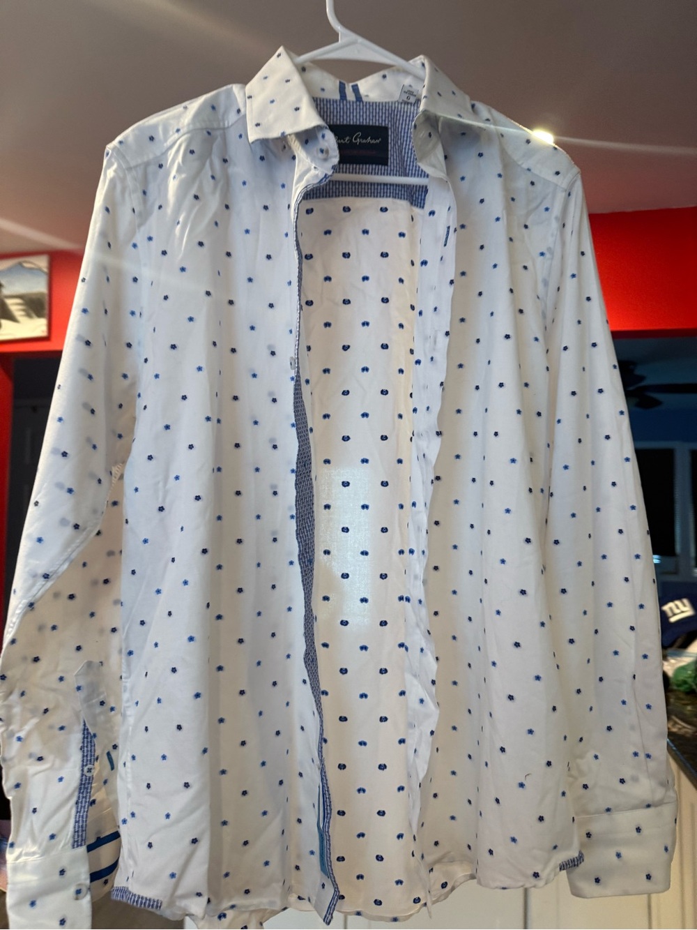 Robert Graham White Button-Up Shirt with Blue Print
